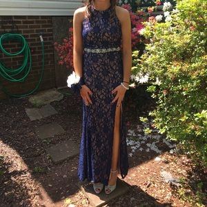 Blue and sliver prom dress